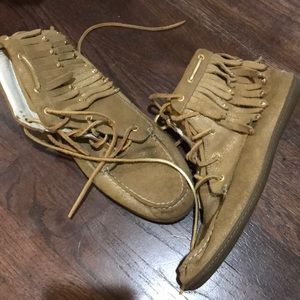 Gold leather moccasins